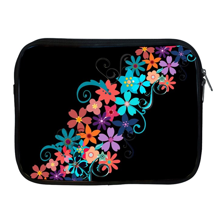 Coorful Flower Design On Black Background Apple iPad 2/3/4 Zipper Cases