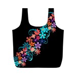 Coorful Flower Design On Black Background Full Print Recycle Bags (M)  Front