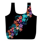 Coorful Flower Design On Black Background Full Print Recycle Bags (L)  Front