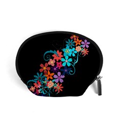 Coorful Flower Design On Black Background Accessory Pouches (small)  by GabriellaDavid