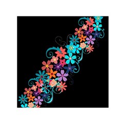 Coorful Flower Design On Black Background Small Satin Scarf (square)