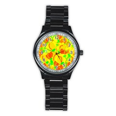 Yellow Garden Stainless Steel Round Watch