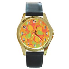 Orange Garden Round Gold Metal Watch