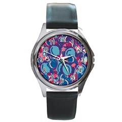 Blue Garden Round Metal Watch