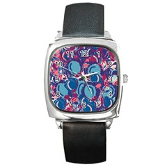 Blue Garden Square Metal Watch by Valentinaart