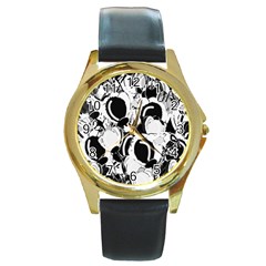 Black And White Garden Round Gold Metal Watch