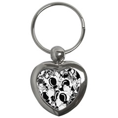 Black And White Garden Key Chains (heart)  by Valentinaart