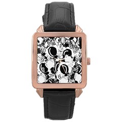 Black And White Garden Rose Gold Leather Watch 