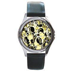 Yellow Abstract Garden Round Metal Watch