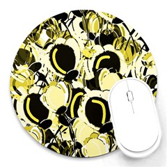 Yellow Abstract Garden Round Mousepads by Valentinaart