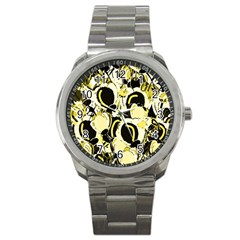 Yellow Abstract Garden Sport Metal Watch by Valentinaart