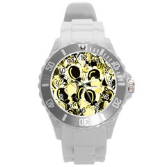 Yellow Abstract Garden Round Plastic Sport Watch (l) by Valentinaart