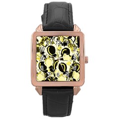 Yellow Abstract Garden Rose Gold Leather Watch  by Valentinaart