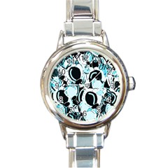 Blue Abstract  Garden Round Italian Charm Watch by Valentinaart