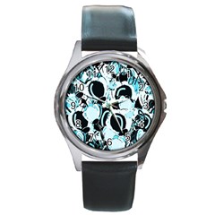 Blue Abstract  Garden Round Metal Watch