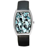 Blue abstract  garden Barrel Style Metal Watch Front