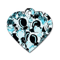 Blue Abstract  Garden Dog Tag Heart (one Side) by Valentinaart