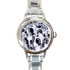 Blue Abstract Floral Design Round Italian Charm Watch