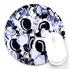 Blue Abstract Floral Design Round Mousepads by Valentinaart