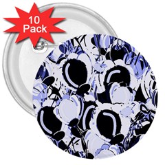 Blue Abstract Floral Design 3  Buttons (10 Pack)  by Valentinaart