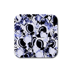 Blue Abstract Floral Design Rubber Square Coaster (4 Pack) 