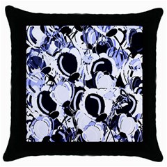 Blue Abstract Floral Design Throw Pillow Case (black)