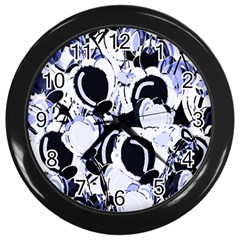 Blue Abstract Floral Design Wall Clocks (black)