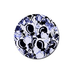 Blue Abstract Floral Design Rubber Coaster (round)  by Valentinaart