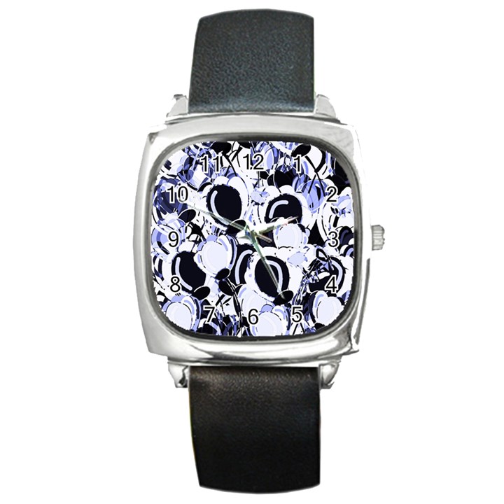 Blue abstract floral design Square Metal Watch