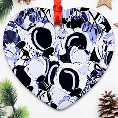 Blue Abstract Floral Design Heart Ornament (2 Sides)