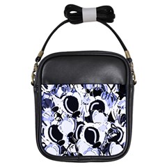 Blue Abstract Floral Design Girls Sling Bags