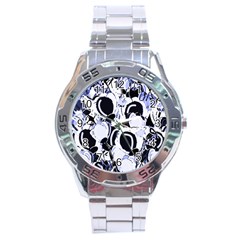 Blue Abstract Floral Design Stainless Steel Analogue Watch by Valentinaart