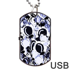 Blue Abstract Floral Design Dog Tag Usb Flash (two Sides)  by Valentinaart