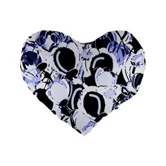 Blue Abstract Floral Design Standard 16  Premium Flano Heart Shape Cushions