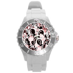 Pink Abstract Garden Round Plastic Sport Watch (l) by Valentinaart