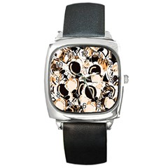 Orange Abstract Garden Square Metal Watch