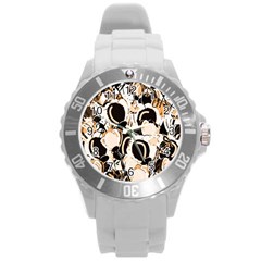 Orange Abstract Garden Round Plastic Sport Watch (l)