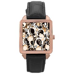 Orange Abstract Garden Rose Gold Leather Watch  by Valentinaart