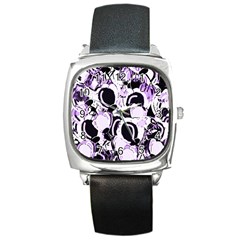 Purple abstract garden Square Metal Watch