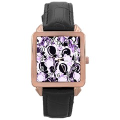 Purple abstract garden Rose Gold Leather Watch 