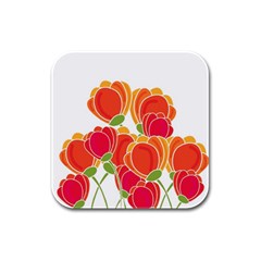 Orange Flowers  Rubber Square Coaster (4 Pack) 