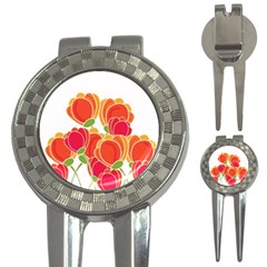 Orange Flowers  3-in-1 Golf Divots