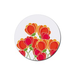 Orange Flowers  Rubber Round Coaster (4 Pack) 