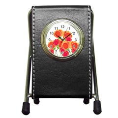 Orange Flowers  Pen Holder Desk Clocks