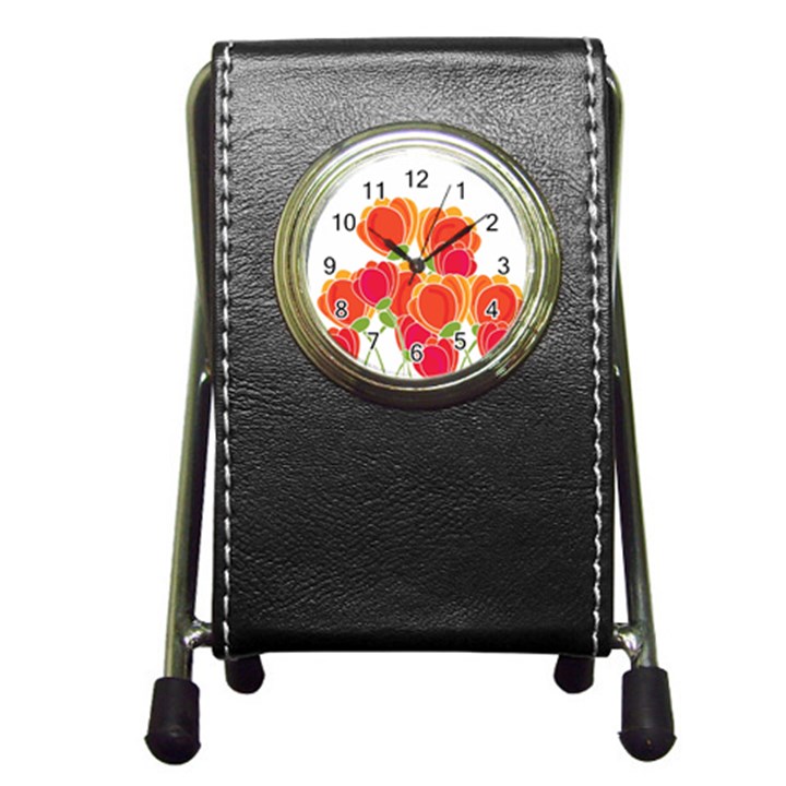 Orange flowers  Pen Holder Desk Clocks