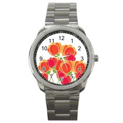 Orange Flowers  Sport Metal Watch