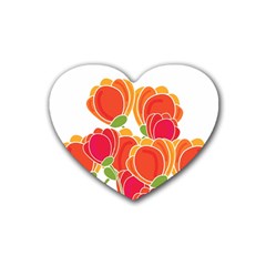 Orange Flowers  Rubber Coaster (heart) 