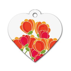 Orange Flowers  Dog Tag Heart (one Side)