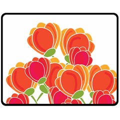 Orange Flowers  Fleece Blanket (medium) 