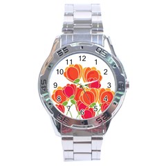 Orange Flowers  Stainless Steel Analogue Watch